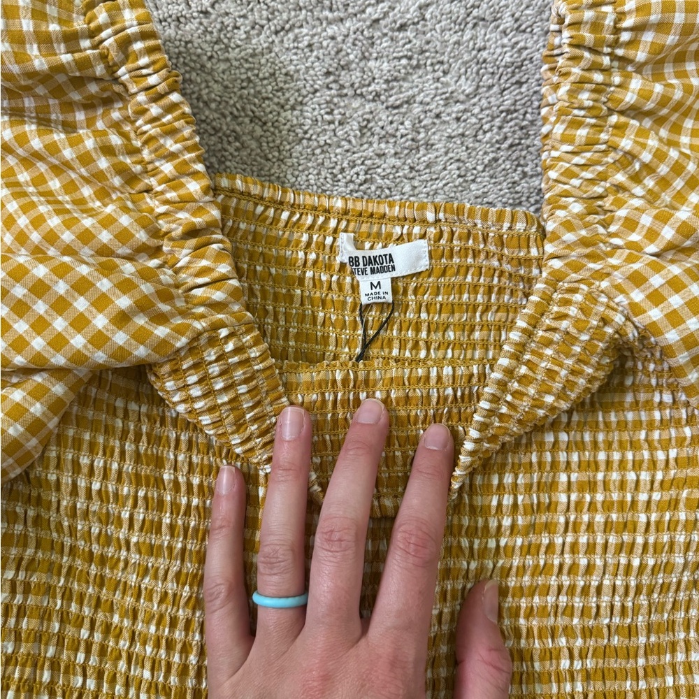 BB Dakota Mustard Gingham Smocked Top